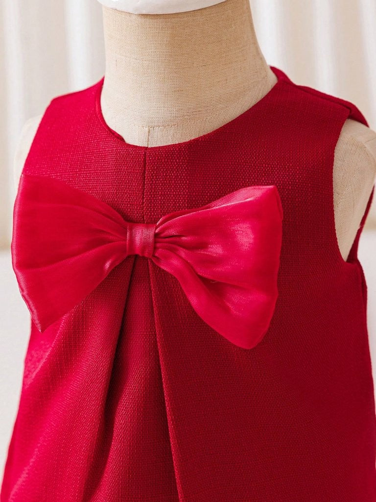Baby Girls Red Big Bow Short Sleeve Dress
