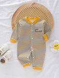 Baby Khaki Stripe Button Up Jumpsuit