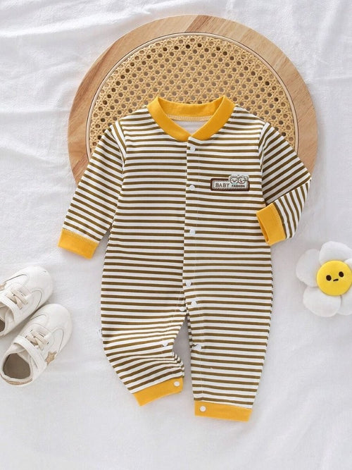 Baby Khaki Stripe Button Up Jumpsuit