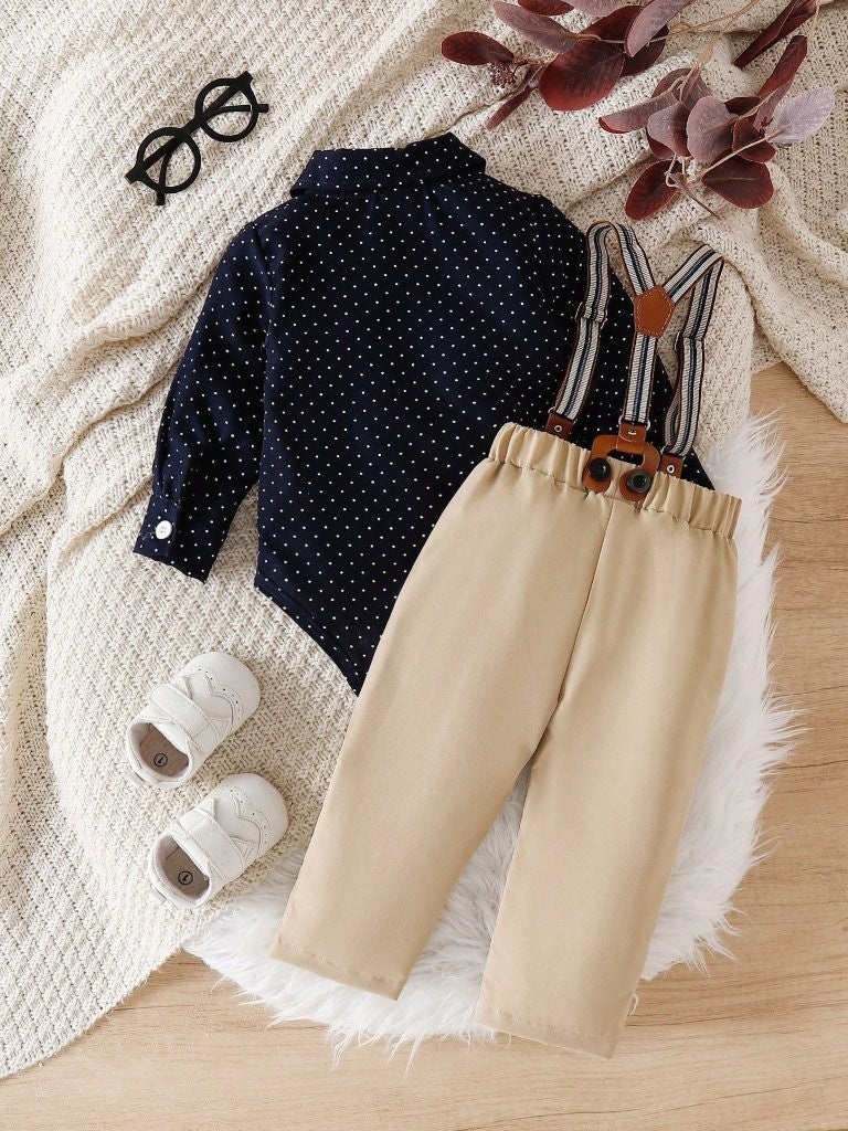 Baby Camel Polka Dot 3 Piece Suspender Gentleman Outfit