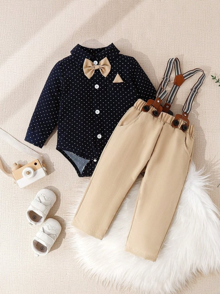 Baby Camel Polka Dot 3 Piece Suspender Gentleman Outfit