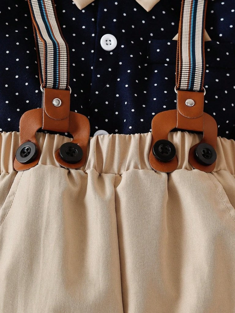 Baby Camel Polka Dot 3 Piece Suspender Gentleman Outfit