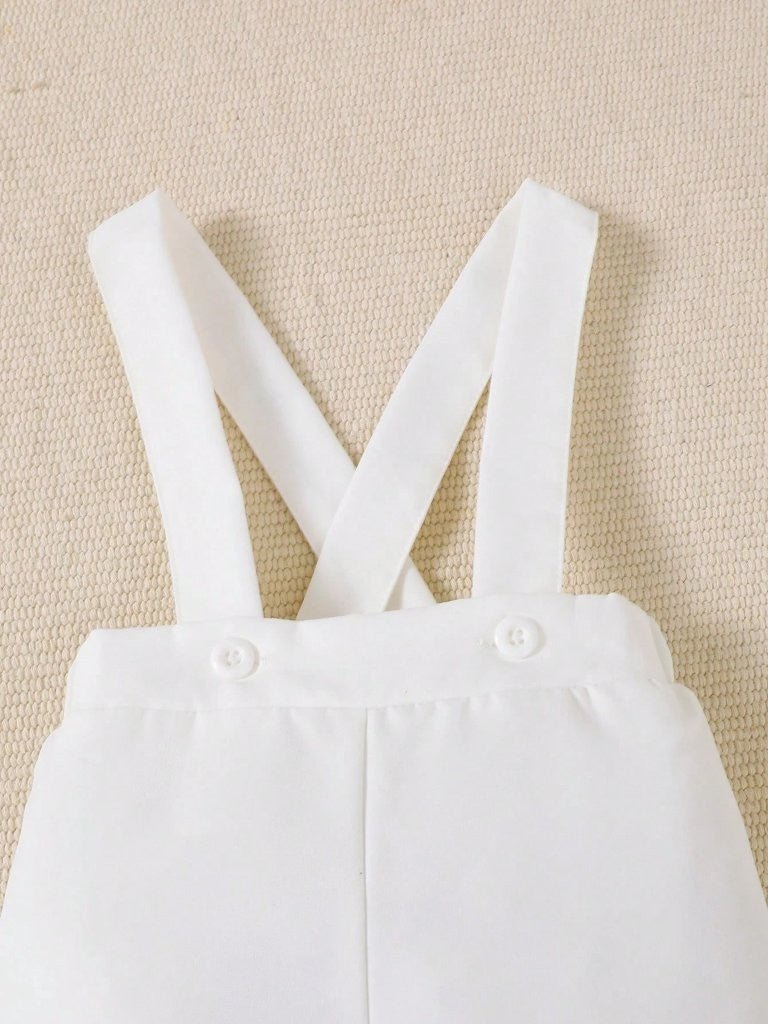 Baby 2 Piece Bow Tie Long Sleeve Suspender Baptism Outfit