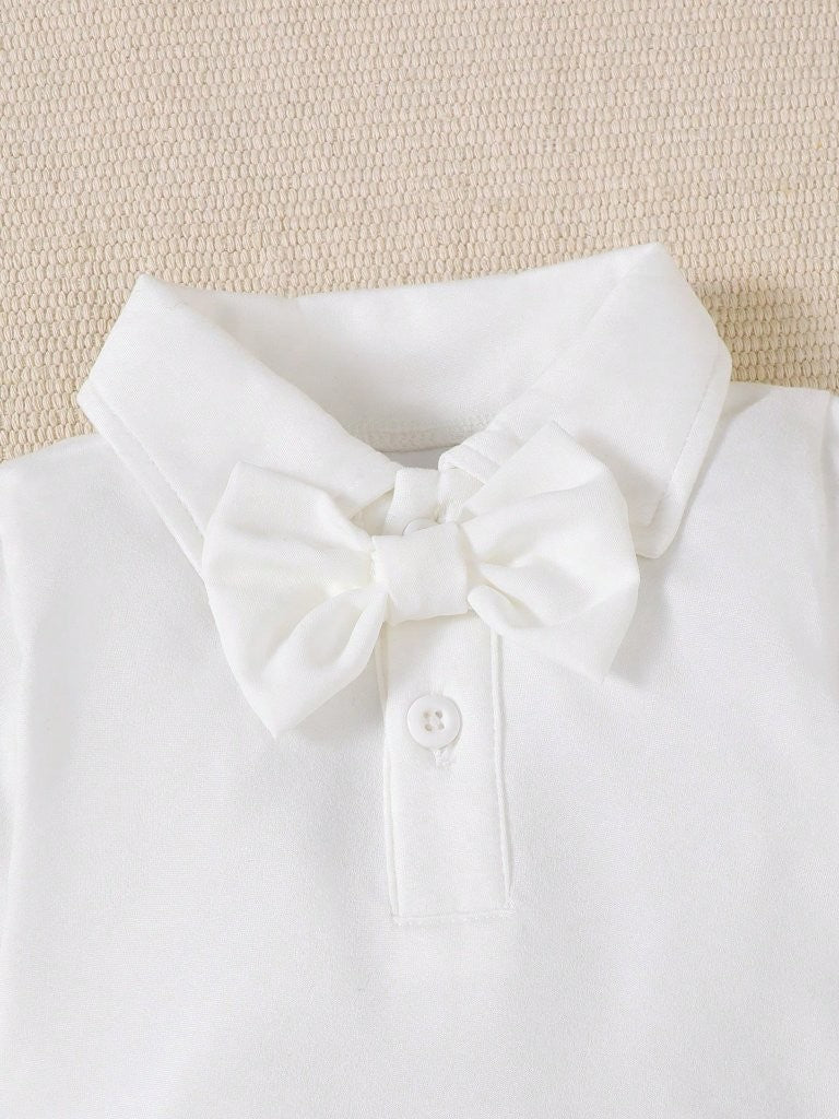 Baby 2 Piece Bow Tie Long Sleeve Suspender Baptism Outfit