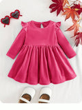 Baby Hot Pink Velvet Ruffle Long Sleeve Dress