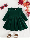 Baby Green Velvet Ruffle Long Sleeve Dress