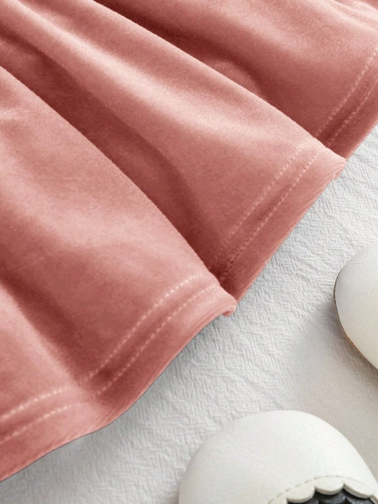Baby Pink Velvet Ruffle Long Sleeve Dress