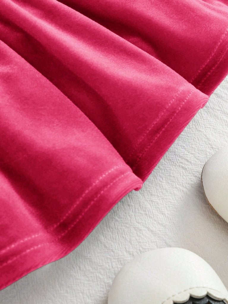 Baby Hot Pink Velvet Ruffle Long Sleeve Dress