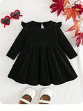 Baby Black Velvet Ruffle Long Sleeve Dress