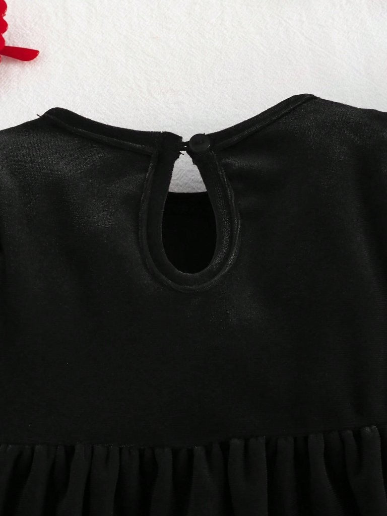 Baby Black Velvet Ruffle Long Sleeve Dress