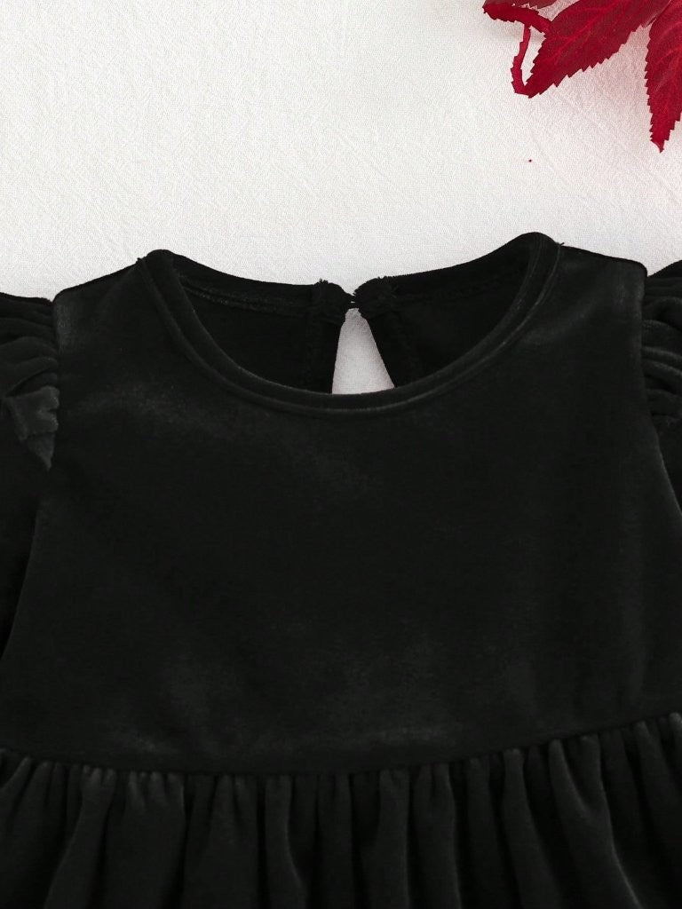 Baby Black Velvet Ruffle Long Sleeve Dress