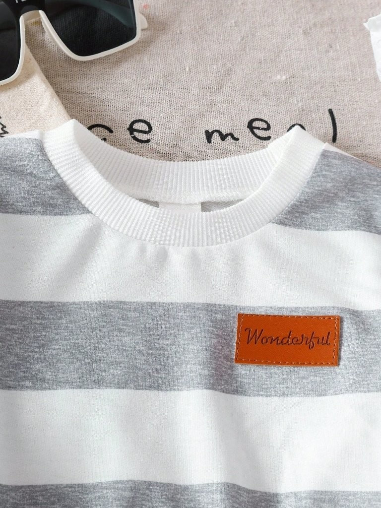 Baby Grey Stripe Crewneck Pullover And Pants Set