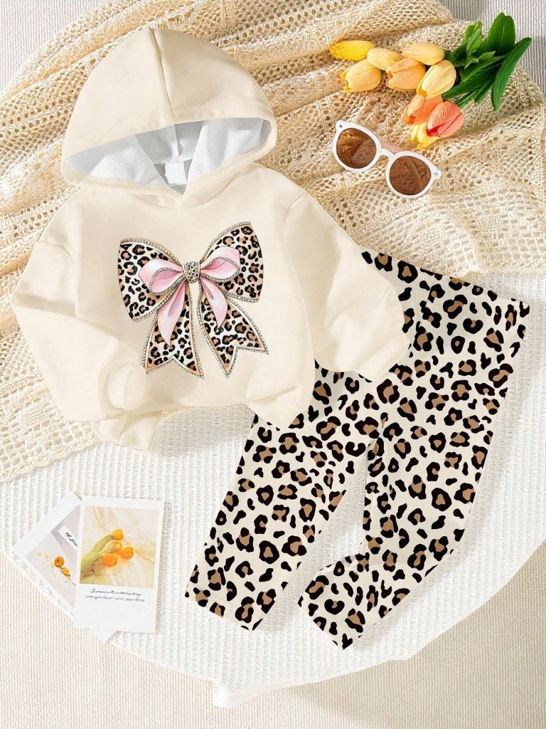 Baby 2 Piece Bow Leopard Print Sweatshirt And Pants Set
