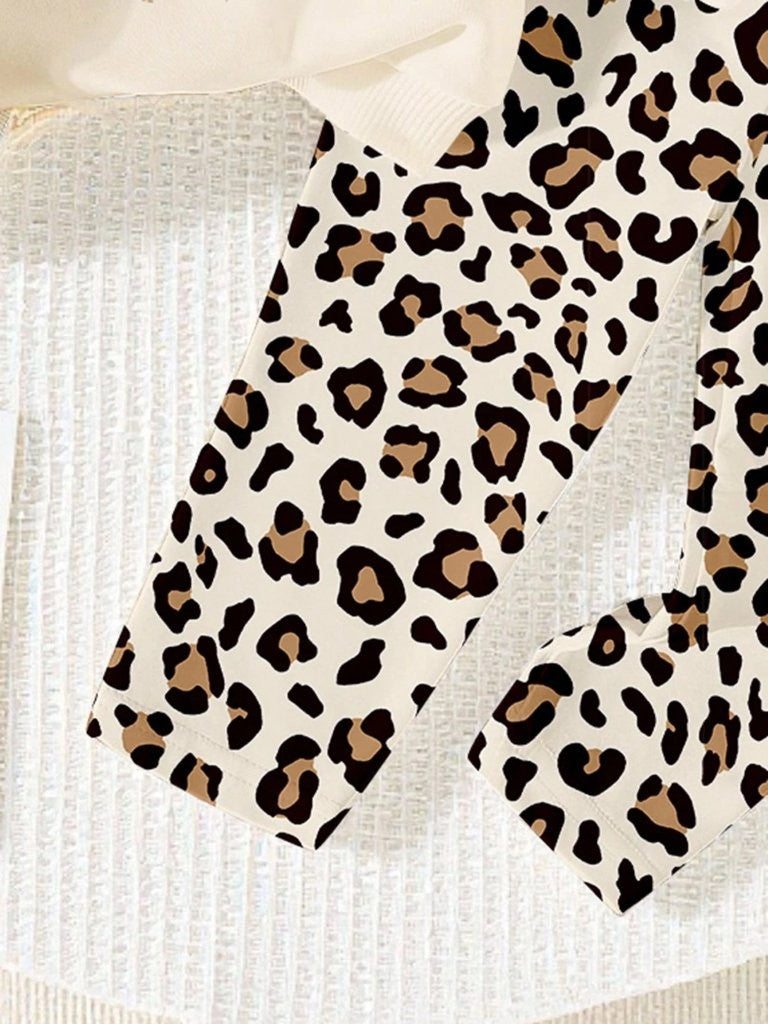 Baby 2 Piece Bow Leopard Print Sweatshirt And Pants Set