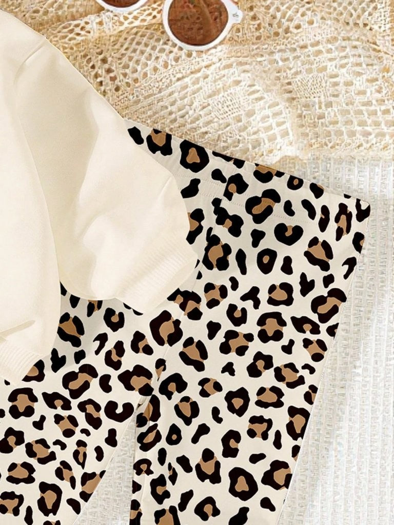 Baby 2 Piece Bow Leopard Print Sweatshirt And Pants Set