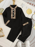 Baby Pattern Front Button Long Sleeve Shirt With Pants Set