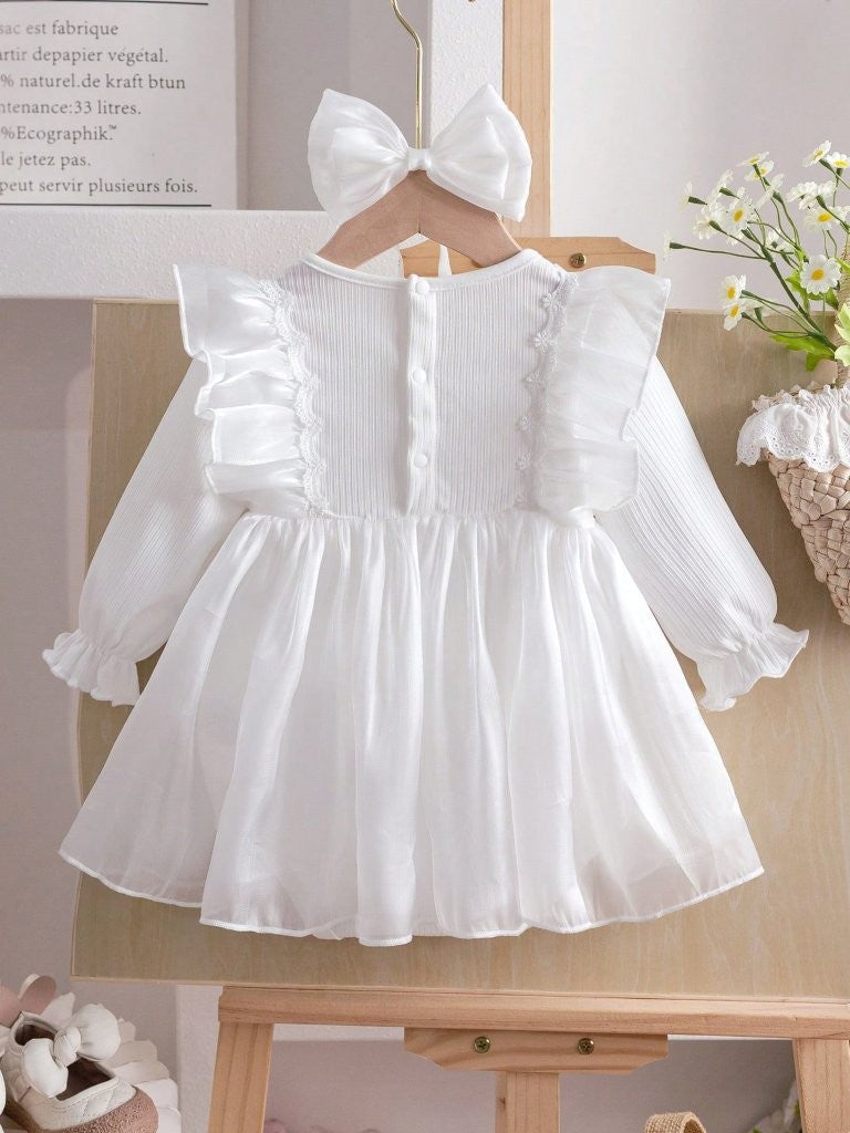 Baby Long Sleeve White Shiny Princess Bodysuit Dress