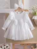 Baby Long Sleeve White Shiny Princess Bodysuit Dress