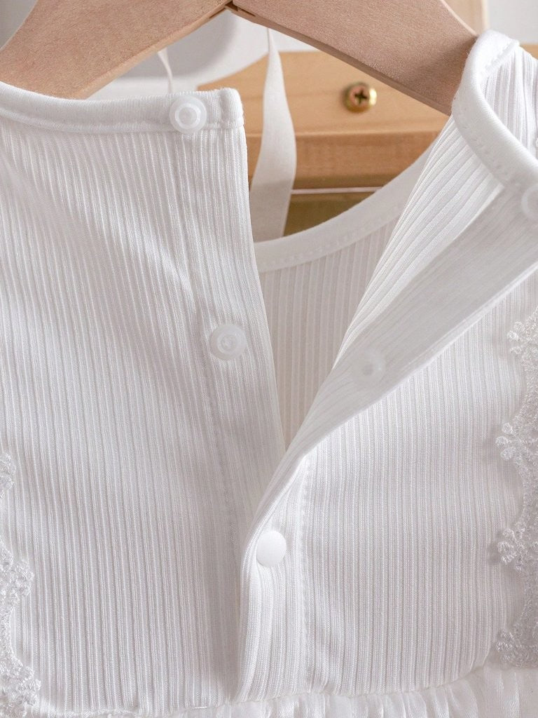 Baby Long Sleeve White Shiny Princess Bodysuit Dress