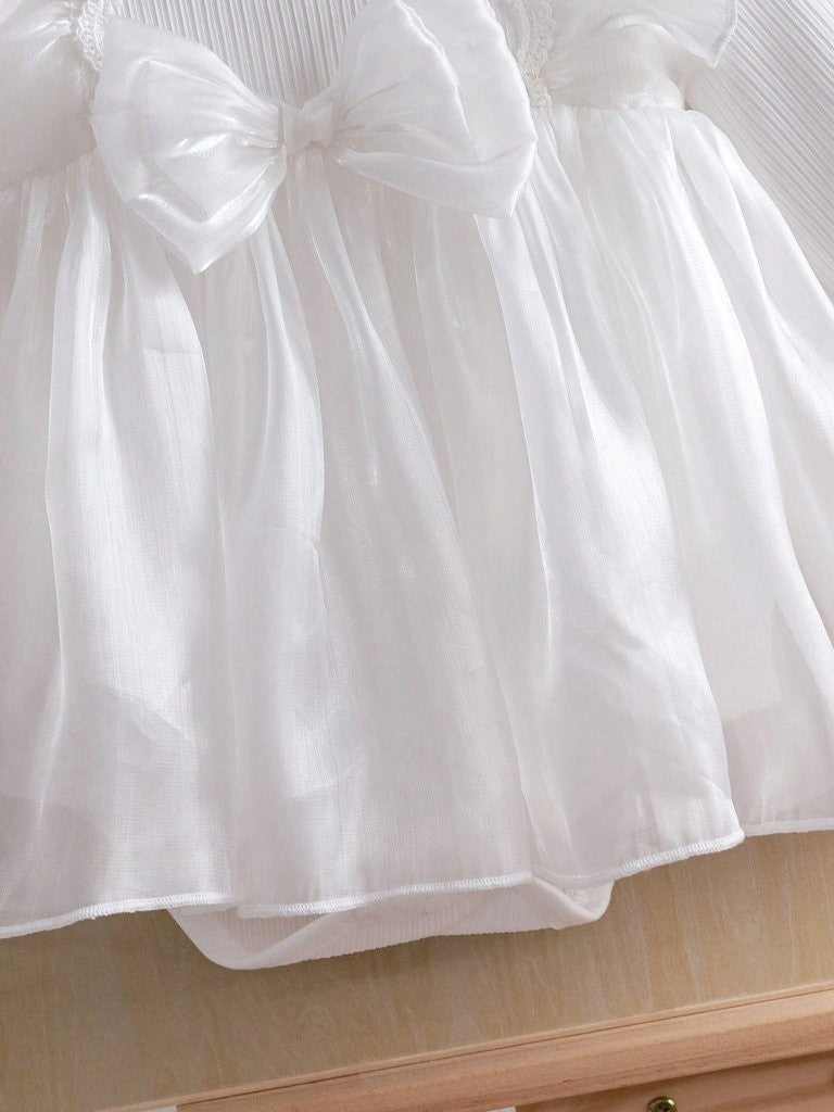 Baby Long Sleeve White Shiny Princess Bodysuit Dress
