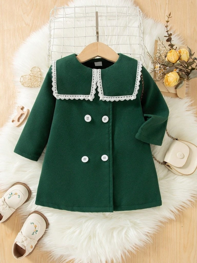 Baby Dark Green Lace Trim Collar Coat