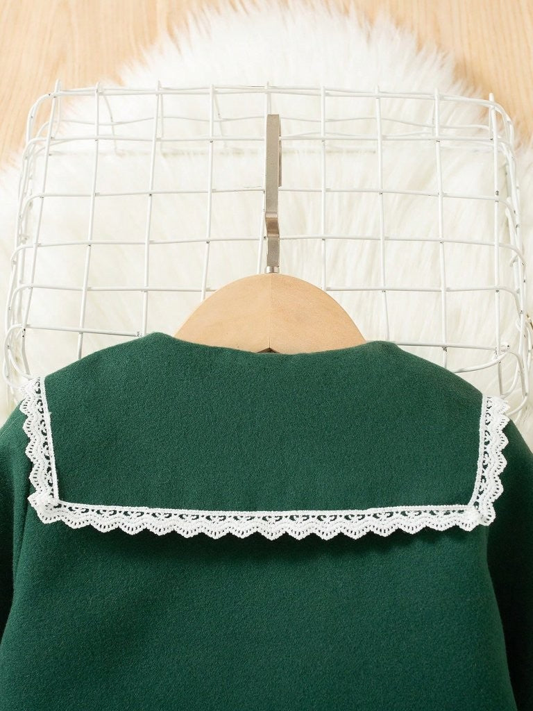 Baby Dark Green Lace Trim Collar Coat