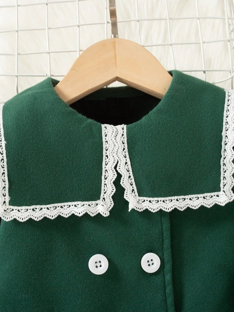 Baby Dark Green Lace Trim Collar Coat