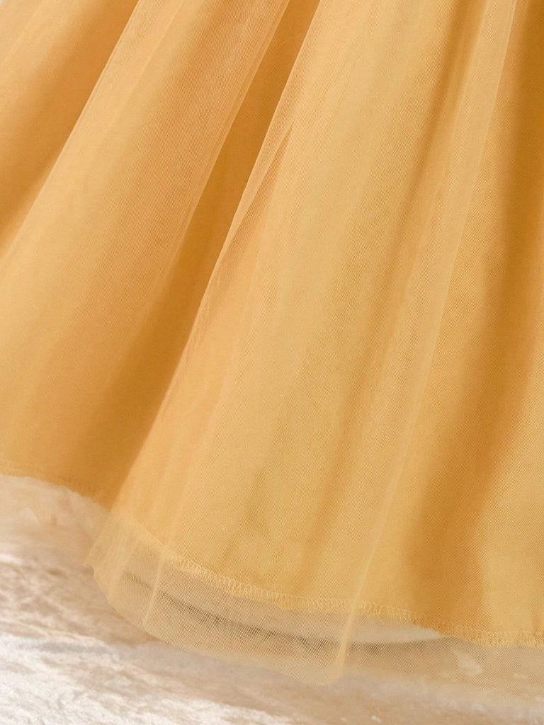 Toddler Girls Champagne Puff Sleeve Tulle Dress