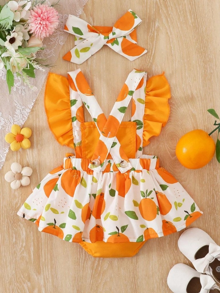 Baby Orange Fruit Pattern Bodysuit Dress