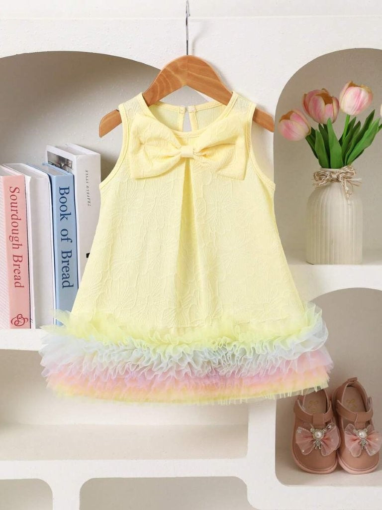 Baby Yellow Elegant Colour Tulle Bow Dress