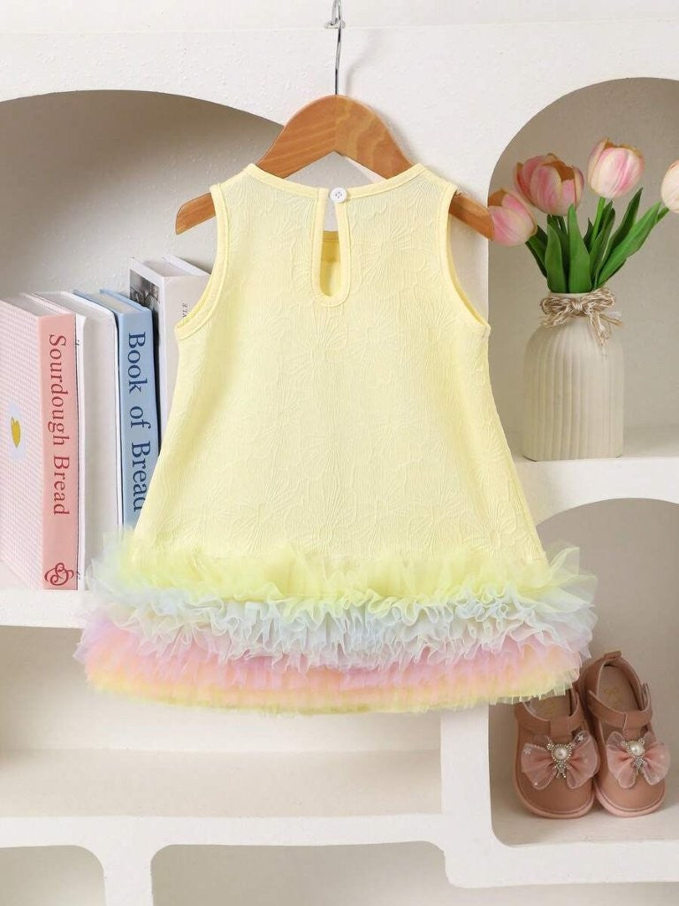 Baby Yellow Elegant Colour Tulle Bow Dress