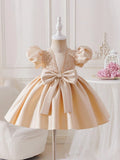 Baby Glamorous Elegant Satin Champagne Bow Dress