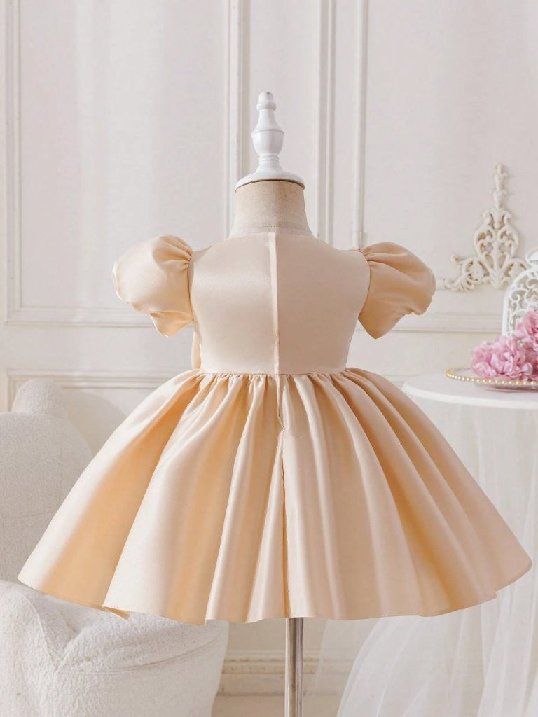 Baby Glamorous Elegant Satin Champagne Bow Dress
