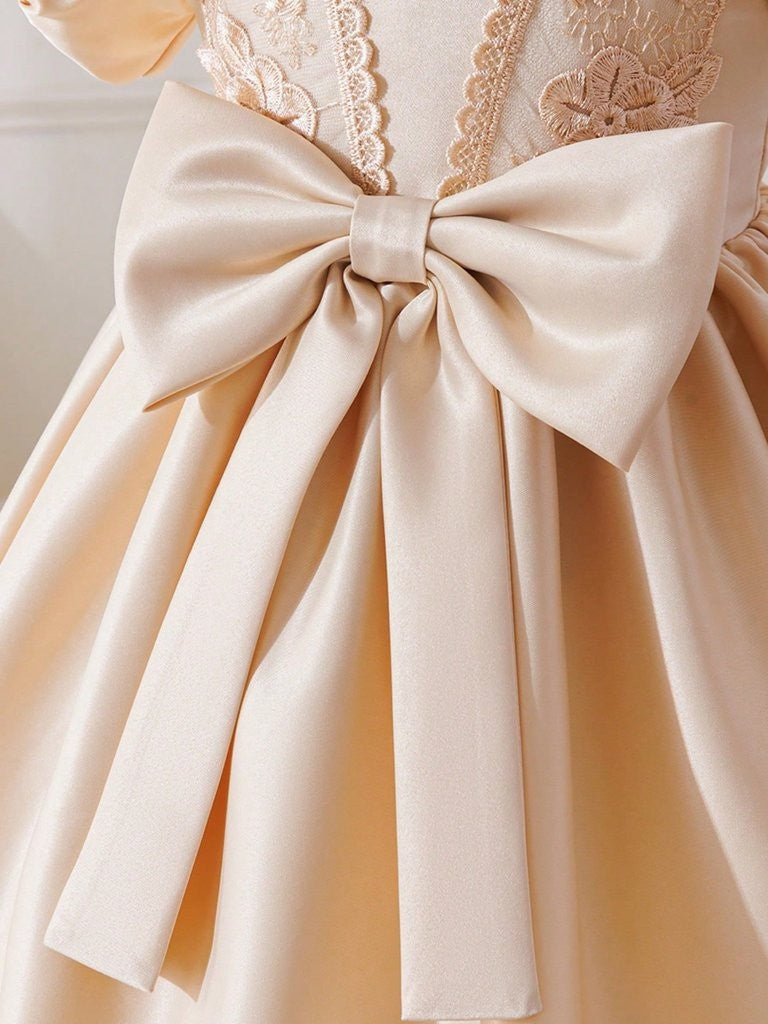 Baby Glamorous Elegant Satin Champagne Bow Dress