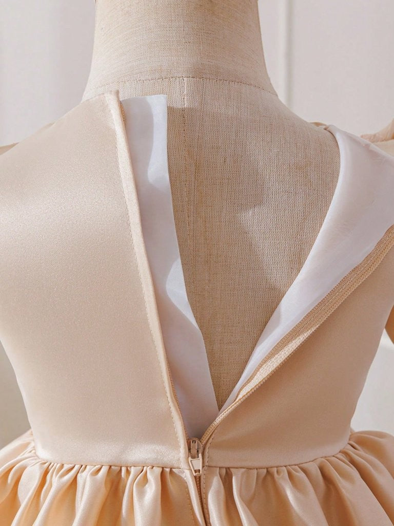 Baby Glamorous Elegant Satin Champagne Bow Dress