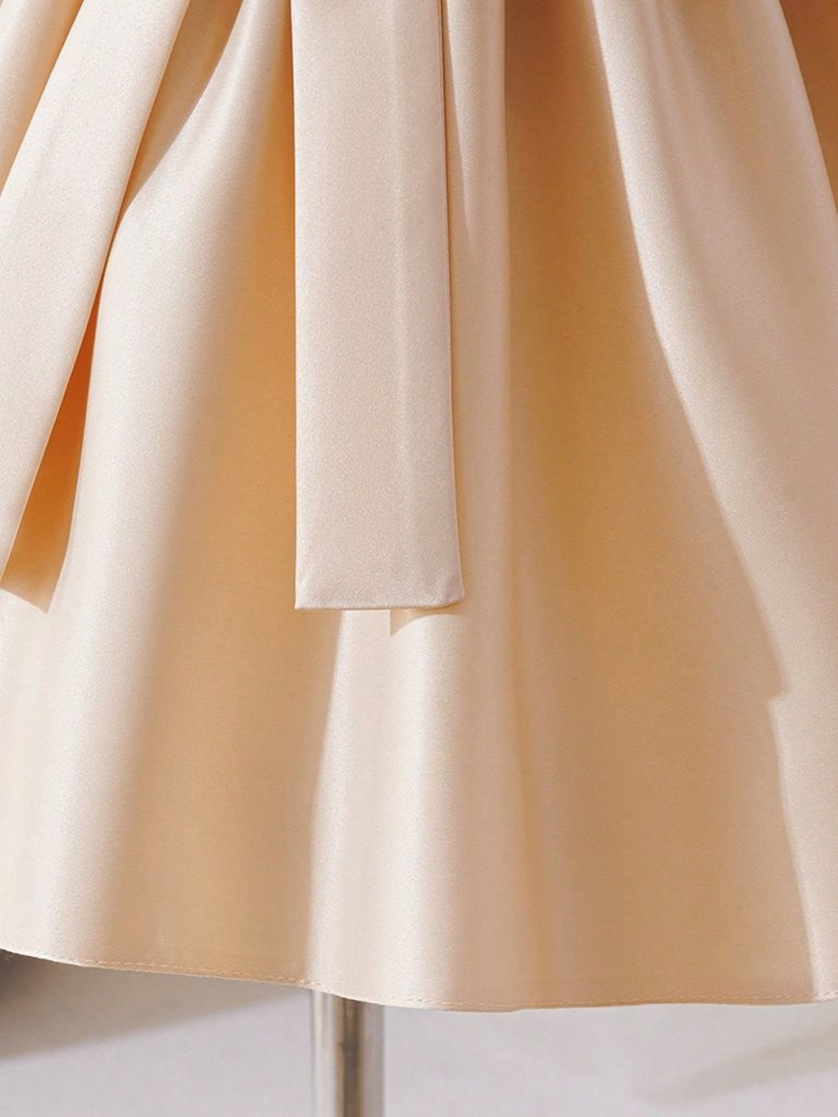 Baby Glamorous Elegant Satin Champagne Bow Dress
