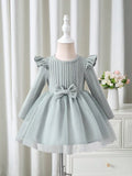 Baby Light Grey Ruffle Trim Bow Dress