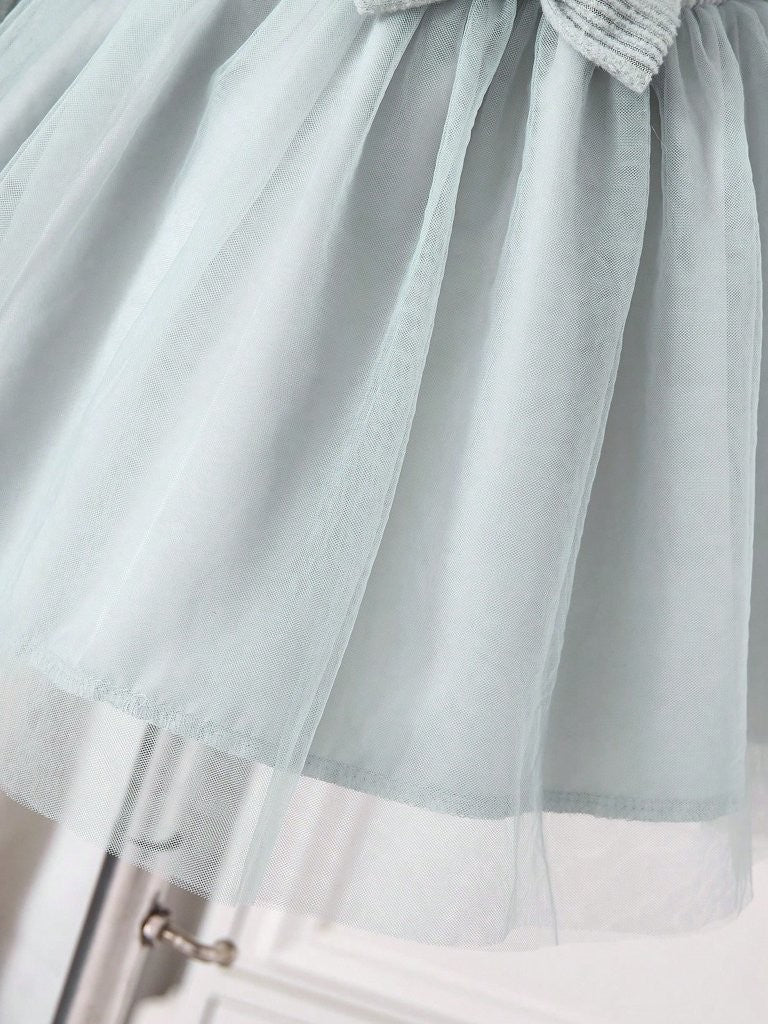 Baby Light Grey Ruffle Trim Bow Dress