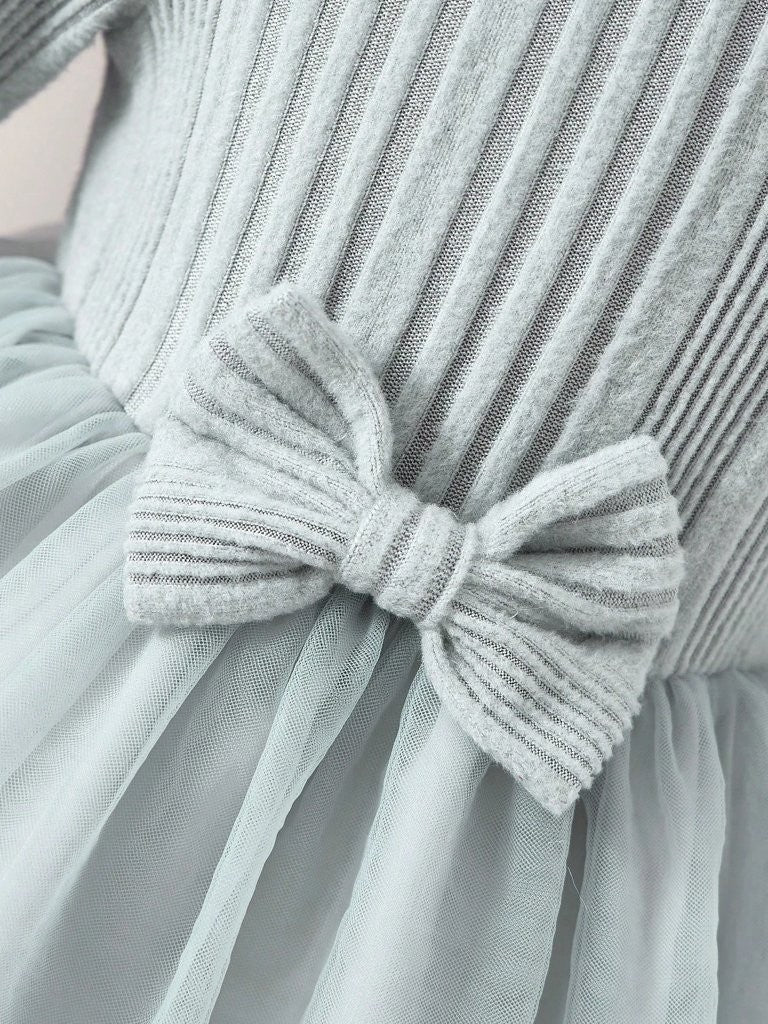 Baby Light Grey Ruffle Trim Bow Dress
