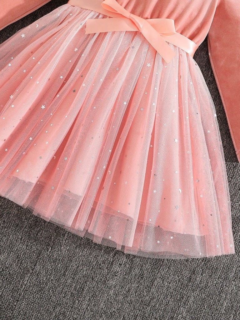 Toddler Girls Light Pink Star Sparkle Velvet Dress