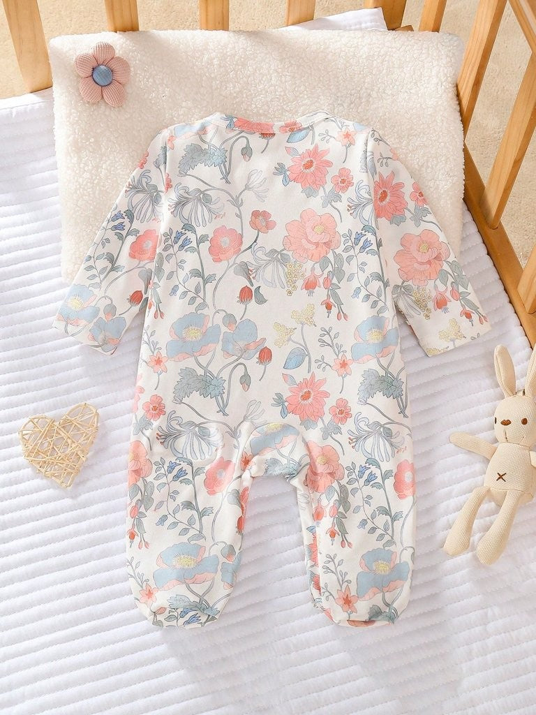 Baby Crew Neck Floral Pattern Jumpsuit
