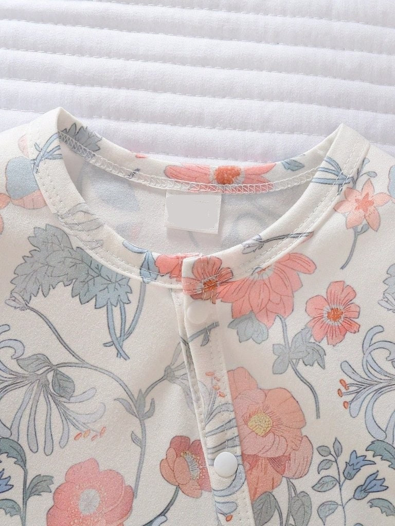 Baby Crew Neck Floral Pattern Jumpsuit