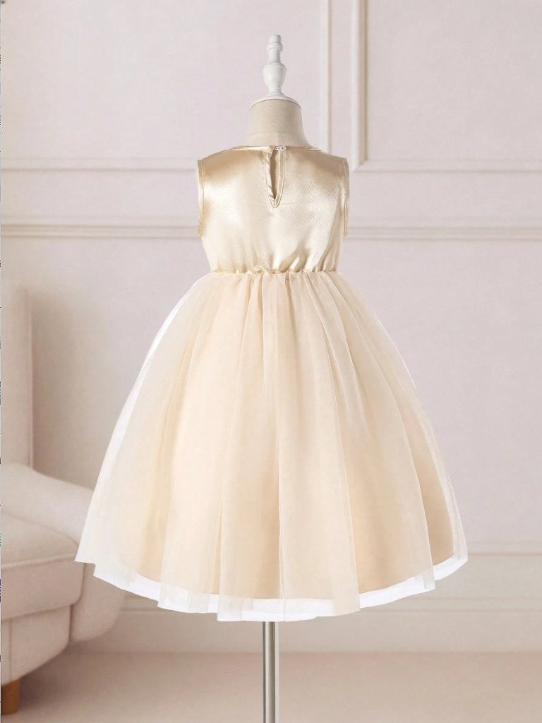 Toddler Girls Champagne Sequin Silk Belt Dress
