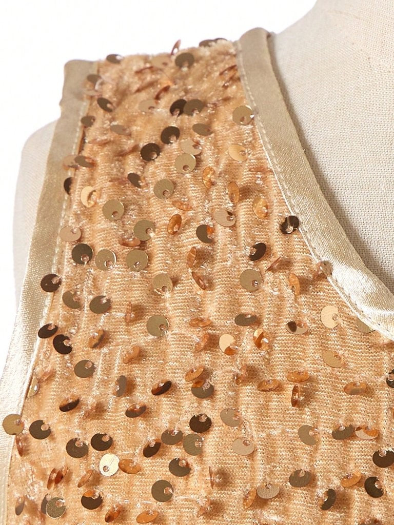 Toddler Girls Champagne Sequin Silk Belt Dress