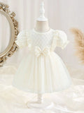 Baby Diamond Pattern Bow Dress Apricot