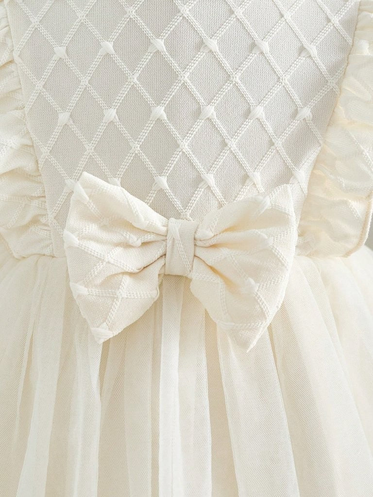 Baby Diamond Pattern Bow Dress Apricot