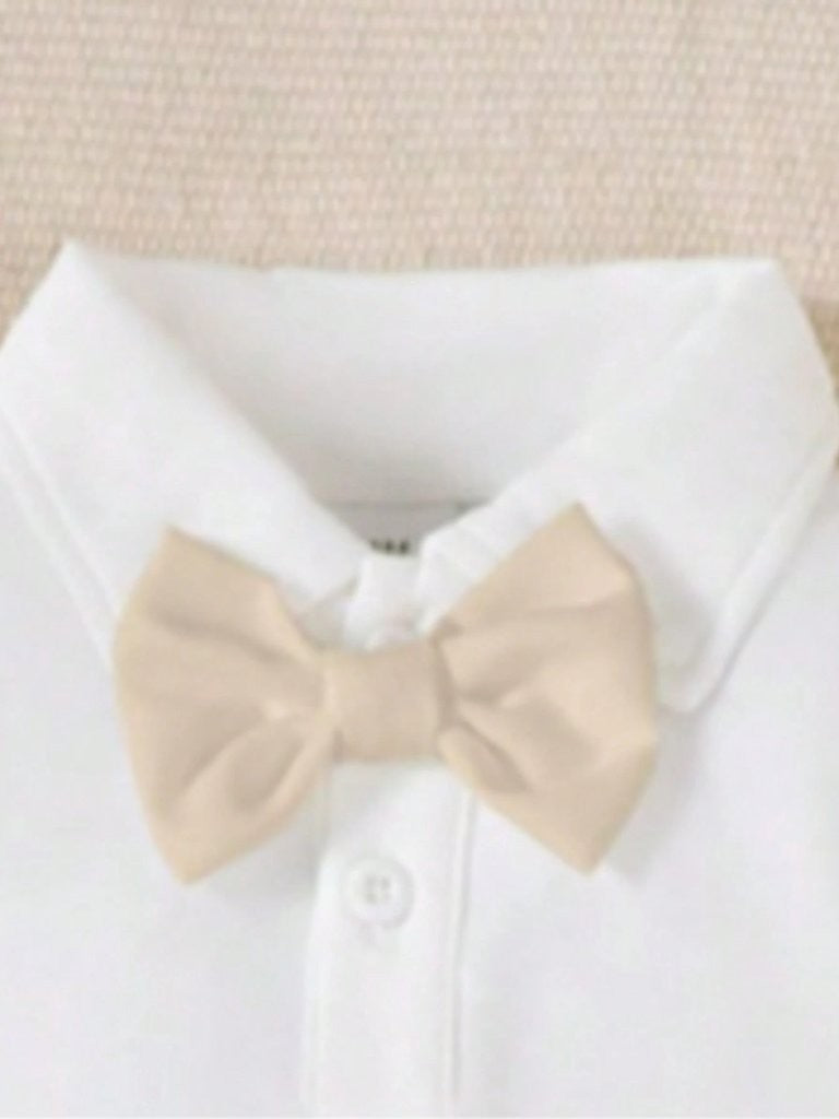 Baby 2 Piece Khaki Bow Tie Long Sleeve Suspender