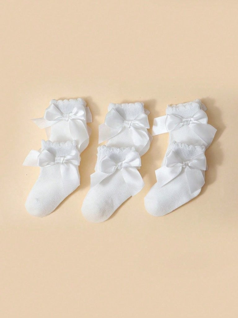 Baby White Silk Bow Ankle Socks One Pair