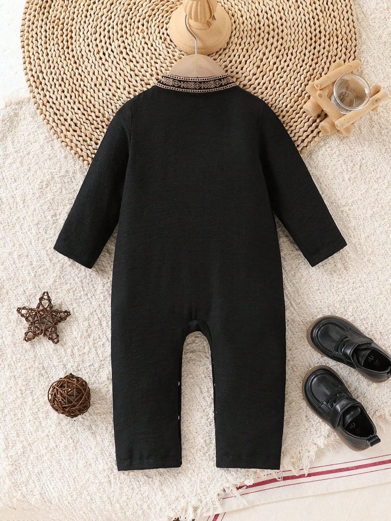 Baby Pattern Front Button Long Sleeve Jumpsuit