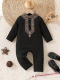 Baby Pattern Front Button Long Sleeve Jumpsuit